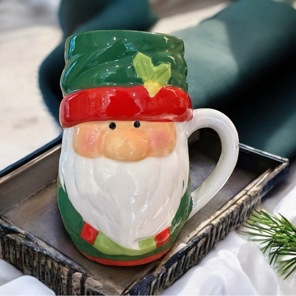 Bay Island Red, Green & White Santa Claus Tall Large Xmas Holiday Coffee Mug